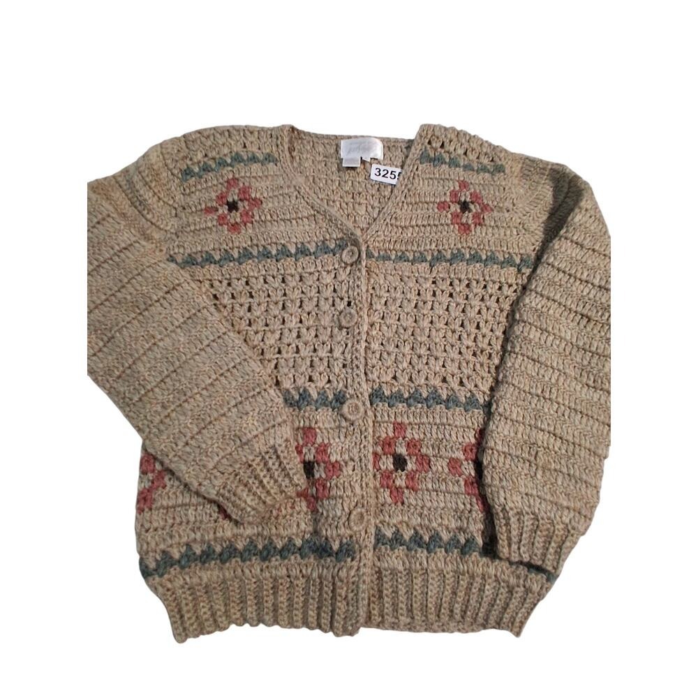 Y2k VTG Lord‎ & Taylor Wool Women size L Grandpa Fisherman Grannycore Cardigan - Picture 4 of 13